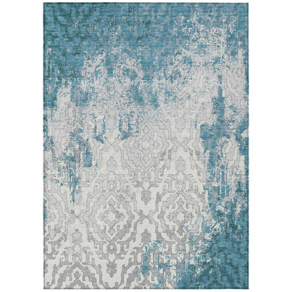 Tabselect Home Line 5' X 8' Teal Blue Gray And Ivory Medallion Washable Indoor Outdoor Area Rug