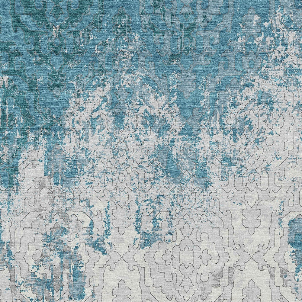Tabselect Home Line 5' X 8' Teal Blue Gray And Ivory Medallion Washable Indoor Outdoor Area Rug