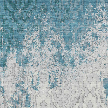 Tabselect Home Line 5' X 8' Teal Blue Gray And Ivory Medallion Washable Indoor Outdoor Area Rug