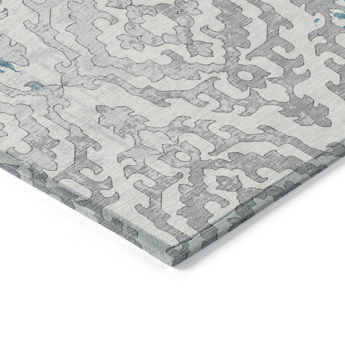 Tabselect Home Line 5' X 8' Teal Blue Gray And Ivory Medallion Washable Indoor Outdoor Area Rug