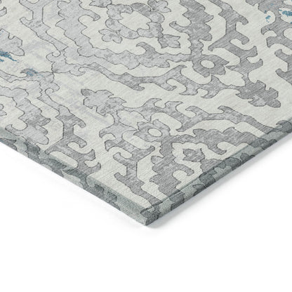 Tabselect Home Line 5' X 8' Teal Blue Gray And Ivory Medallion Washable Indoor Outdoor Area Rug