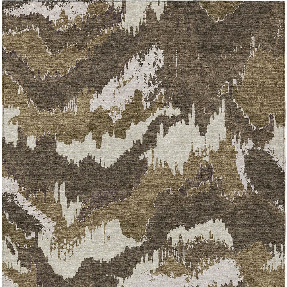 Tabselect Home Line 5' X 8' Brown Beige And Taupe Abstract Washable Indoor Outdoor Area Rug
