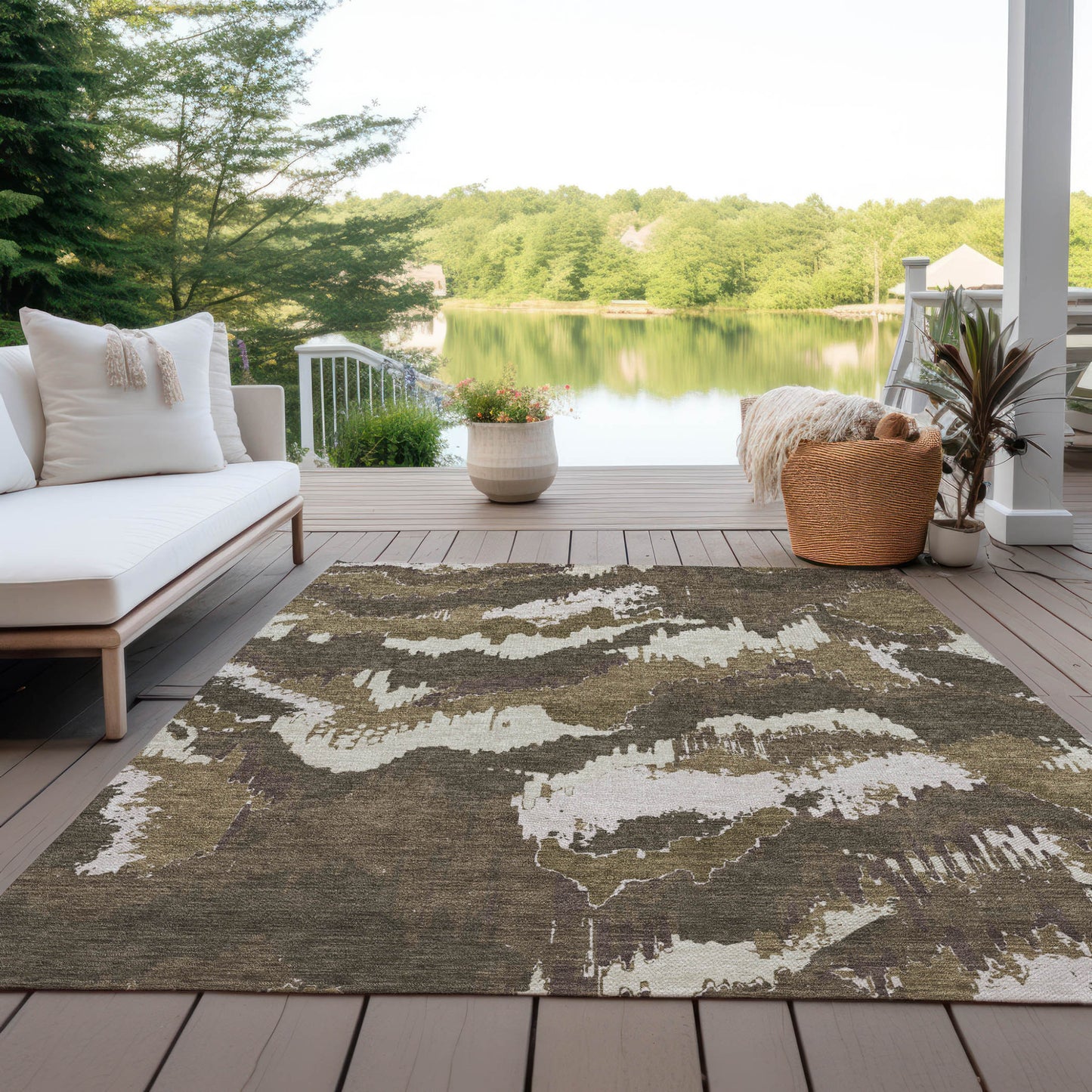Tabselect Home Line 5' X 8' Brown Beige And Taupe Abstract Washable Indoor Outdoor Area Rug