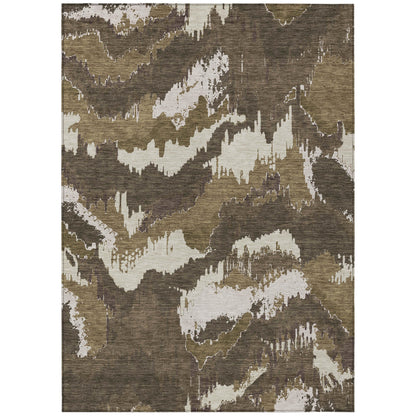 Tabselect Home Line 5' X 8' Brown Beige And Taupe Abstract Washable Indoor Outdoor Area Rug