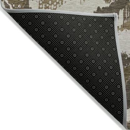 Tabselect Home Line 5' X 8' Brown Beige And Taupe Abstract Washable Indoor Outdoor Area Rug