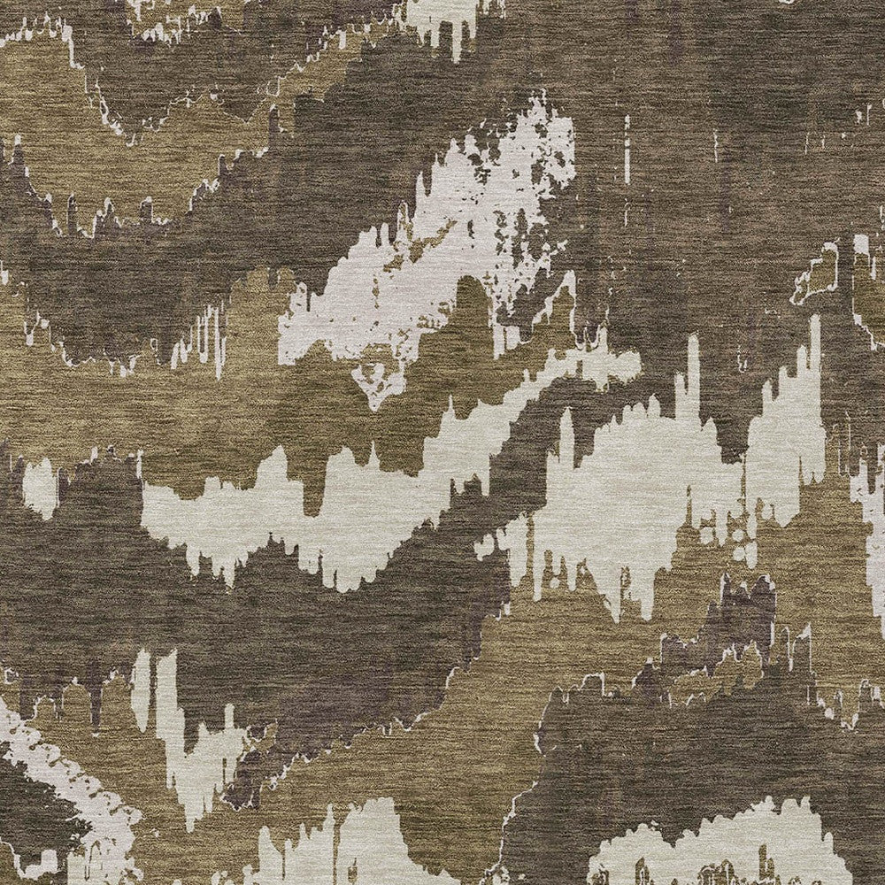 Tabselect Home Line 5' X 8' Brown Beige And Taupe Abstract Washable Indoor Outdoor Area Rug