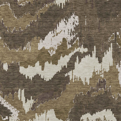 Tabselect Home Line 5' X 8' Brown Beige And Taupe Abstract Washable Indoor Outdoor Area Rug