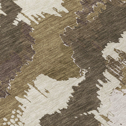 Tabselect Home Line 5' X 8' Brown Beige And Taupe Abstract Washable Indoor Outdoor Area Rug
