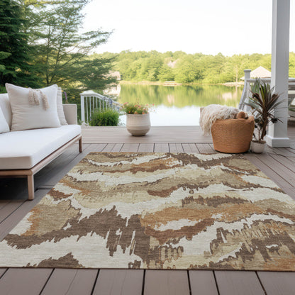 Tabselect Home Line 5' X 8' Brown And Beige Abstract Washable Indoor Outdoor Area Rug