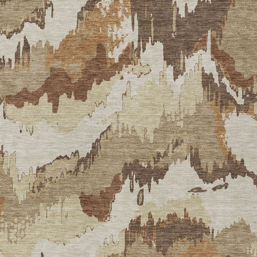 Tabselect Home Line 5' X 8' Brown And Beige Abstract Washable Indoor Outdoor Area Rug