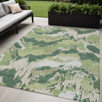 Tabselect Home Line 5' X 8' Green Ivory And Beige Abstract Washable Indoor Outdoor Area Rug