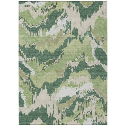 Tabselect Home Line 5' X 8' Green Ivory And Beige Abstract Washable Indoor Outdoor Area Rug