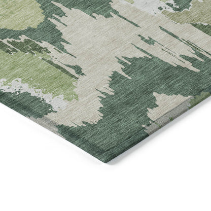 Tabselect Home Line 5' X 8' Green Ivory And Beige Abstract Washable Indoor Outdoor Area Rug