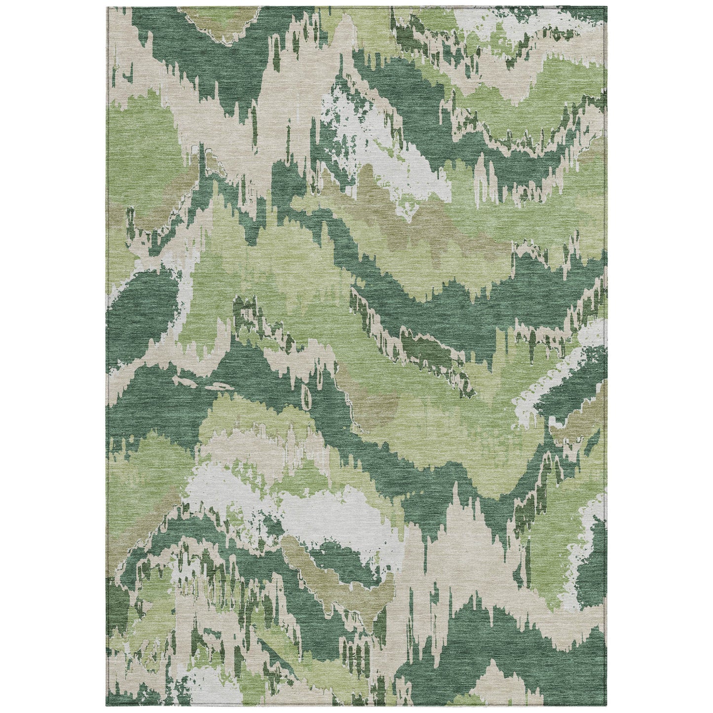 Tabselect Home Line 5' X 8' Green Ivory And Beige Abstract Washable Indoor Outdoor Area Rug