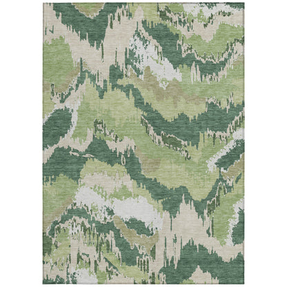 Tabselect Home Line 5' X 8' Green Ivory And Beige Abstract Washable Indoor Outdoor Area Rug