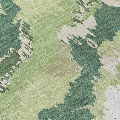 Tabselect Home Line 5' X 8' Green Ivory And Beige Abstract Washable Indoor Outdoor Area Rug