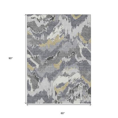 Tabselect Home Line 5' X 8' Gray Silver And Charcoal Abstract Washable Indoor Outdoor Area Rug