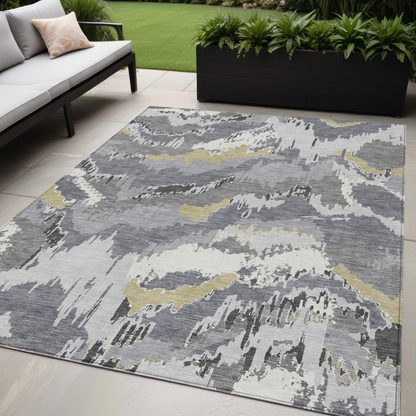 Tabselect Home Line 5' X 8' Gray Silver And Charcoal Abstract Washable Indoor Outdoor Area Rug