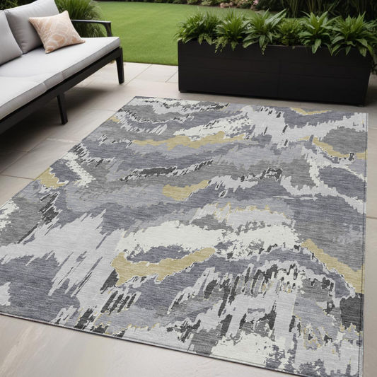 Tabselect Home Line 5' X 8' Gray Silver And Charcoal Abstract Washable Indoor Outdoor Area Rug