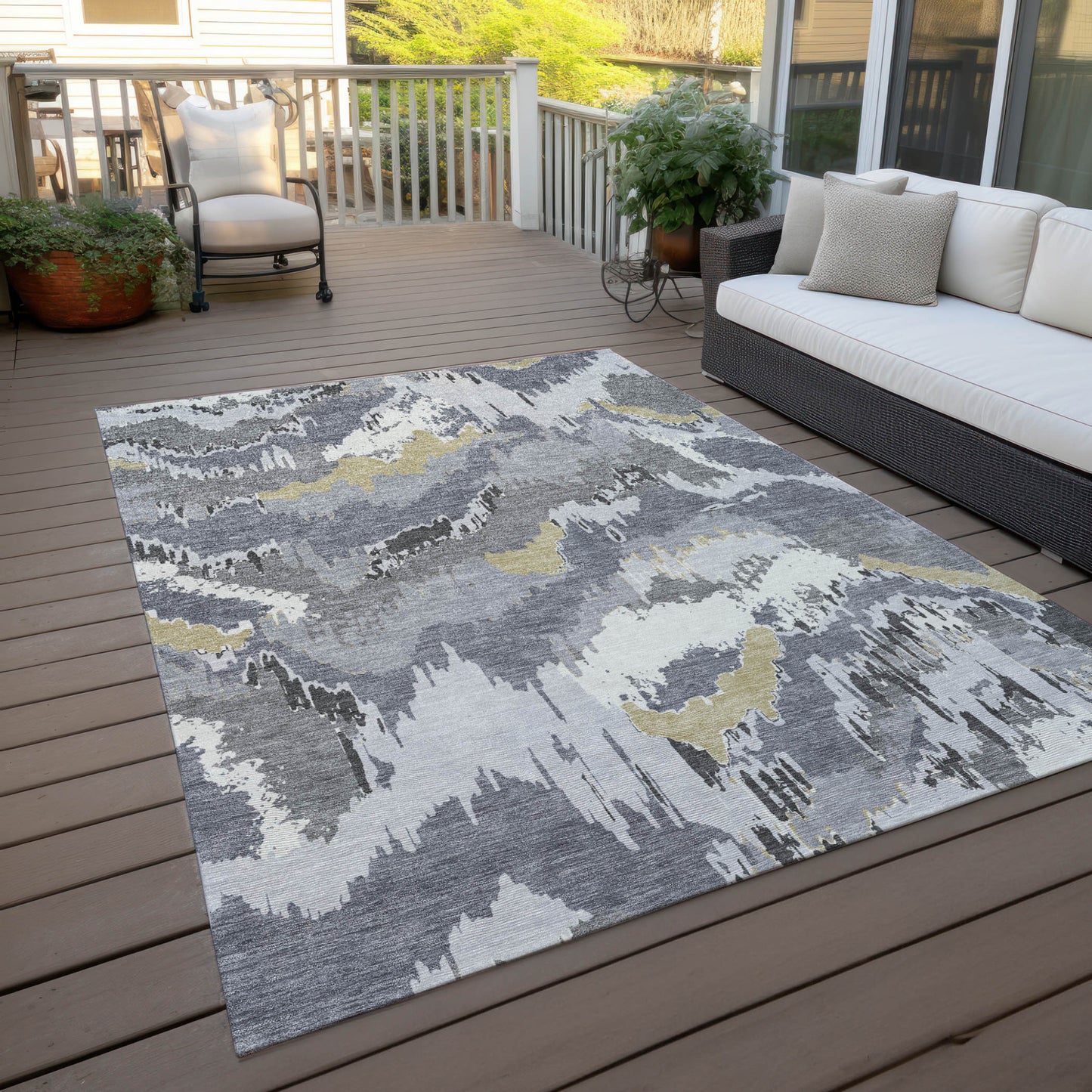 Tabselect Home Line 5' X 8' Gray Silver And Charcoal Abstract Washable Indoor Outdoor Area Rug
