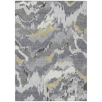 Tabselect Home Line 5' X 8' Gray Silver And Charcoal Abstract Washable Indoor Outdoor Area Rug