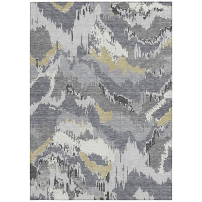 Tabselect Home Line 5' X 8' Gray Silver And Charcoal Abstract Washable Indoor Outdoor Area Rug