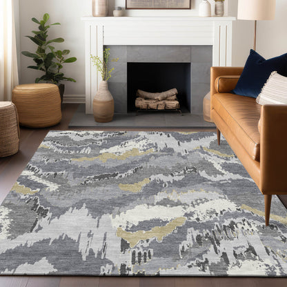 Tabselect Home Line 5' X 8' Gray Silver And Charcoal Abstract Washable Indoor Outdoor Area Rug