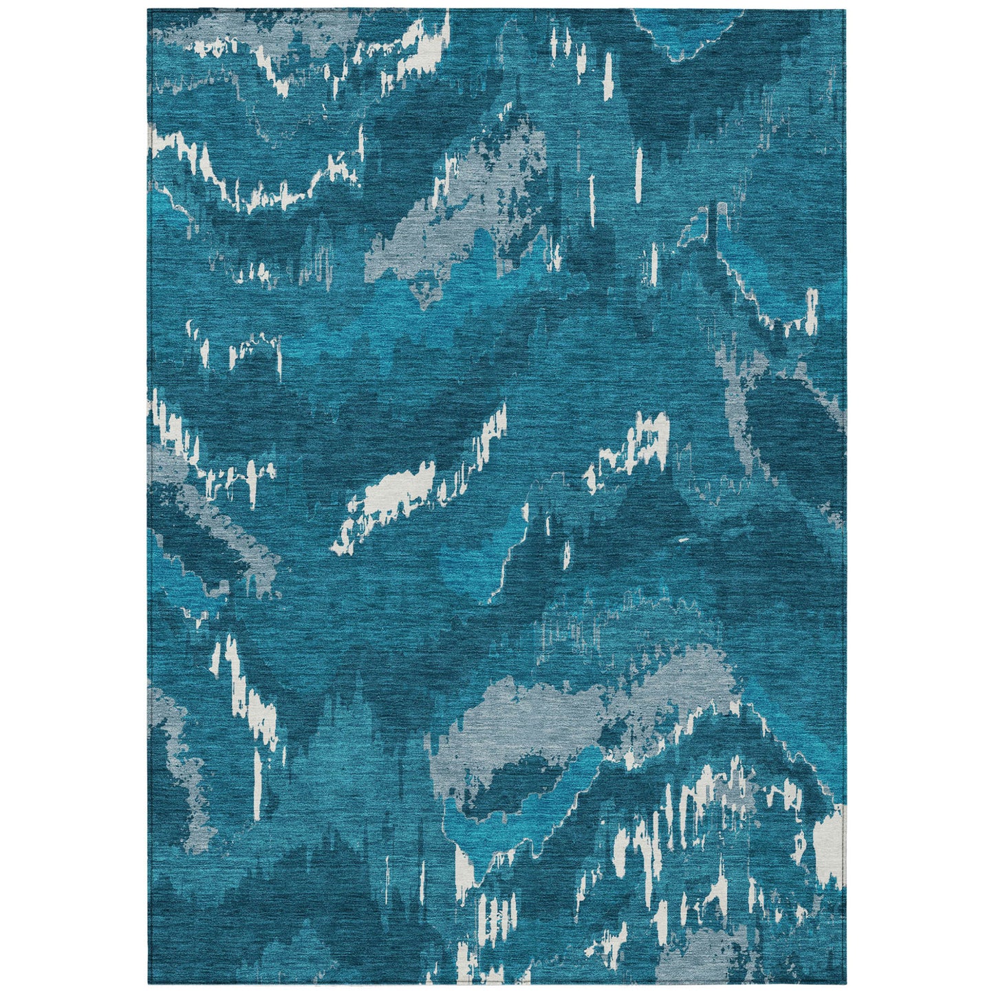 Tabselect Home Line 5' X 8' Navy Blue And Teal Blue Abstract Washable Indoor Outdoor Area Rug