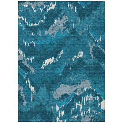 Tabselect Home Line 5' X 8' Navy Blue And Teal Blue Abstract Washable Indoor Outdoor Area Rug