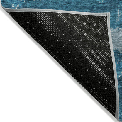 Tabselect Home Line 5' X 8' Navy Blue And Teal Blue Abstract Washable Indoor Outdoor Area Rug