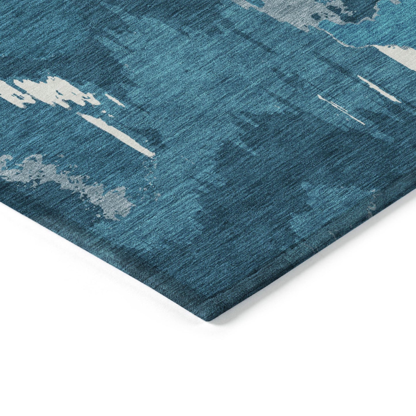 Tabselect Home Line 5' X 8' Navy Blue And Teal Blue Abstract Washable Indoor Outdoor Area Rug