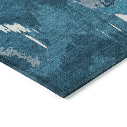 Tabselect Home Line 5' X 8' Navy Blue And Teal Blue Abstract Washable Indoor Outdoor Area Rug