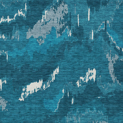 Tabselect Home Line 5' X 8' Navy Blue And Teal Blue Abstract Washable Indoor Outdoor Area Rug