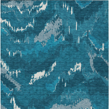 Tabselect Home Line 5' X 8' Navy Blue And Teal Blue Abstract Washable Indoor Outdoor Area Rug