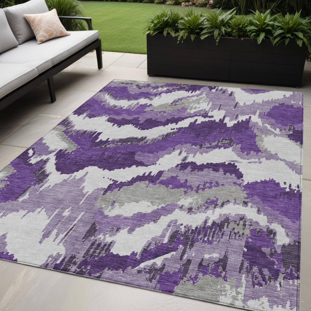 Tabselect Home Line 5' X 8' Purple Lavender And Gray Abstract Washable Indoor Outdoor Area Rug