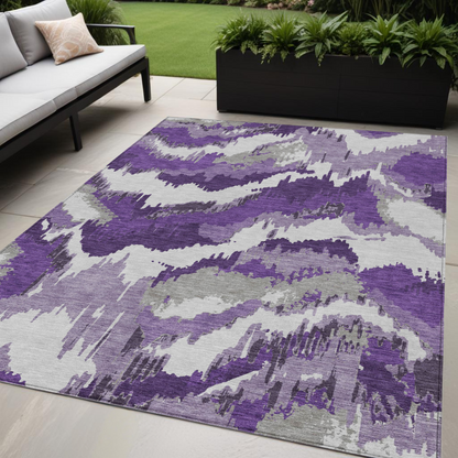 Tabselect Home Line 5' X 8' Purple Lavender And Gray Abstract Washable Indoor Outdoor Area Rug
