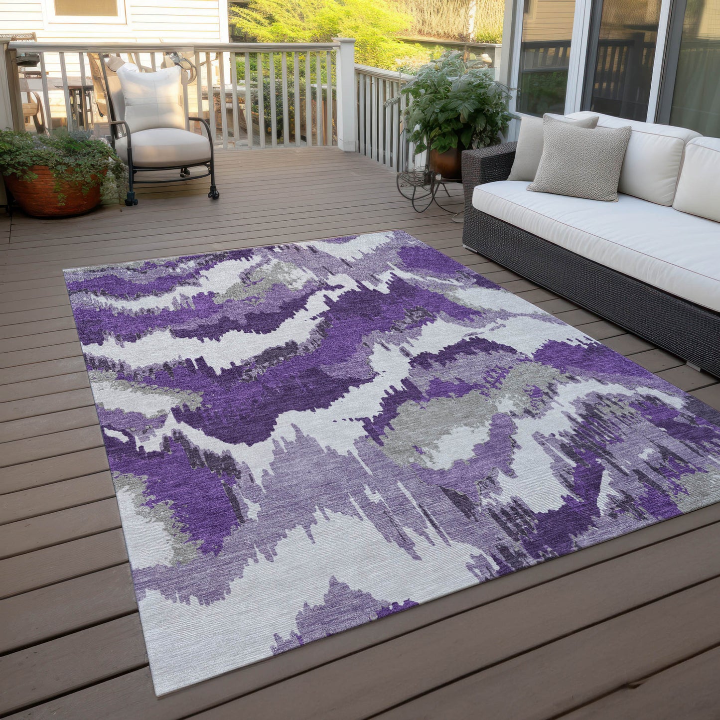 Tabselect Home Line 5' X 8' Purple Lavender And Gray Abstract Washable Indoor Outdoor Area Rug