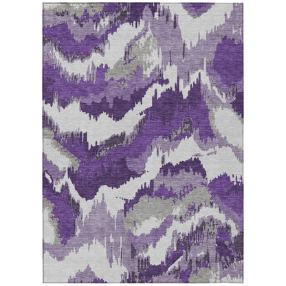 Tabselect Home Line 5' X 8' Purple Lavender And Gray Abstract Washable Indoor Outdoor Area Rug