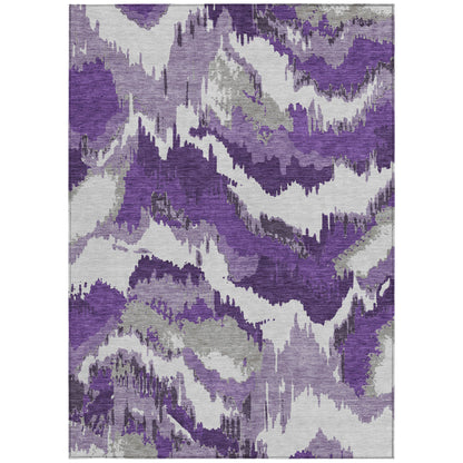 Tabselect Home Line 5' X 8' Purple Lavender And Gray Abstract Washable Indoor Outdoor Area Rug