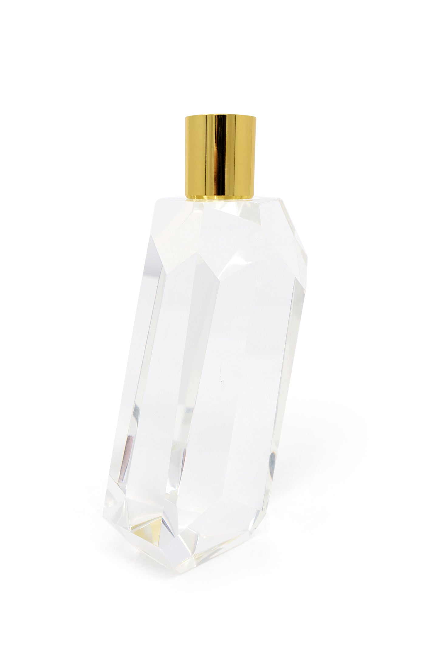 Tabselect Home Line 7" Clear And Gold Geo Faceted Crystal Tabletop Taper Candlestick