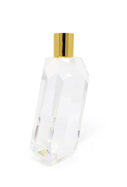 Tabselect Home Line 7" Clear And Gold Geo Faceted Crystal Tabletop Taper Candlestick