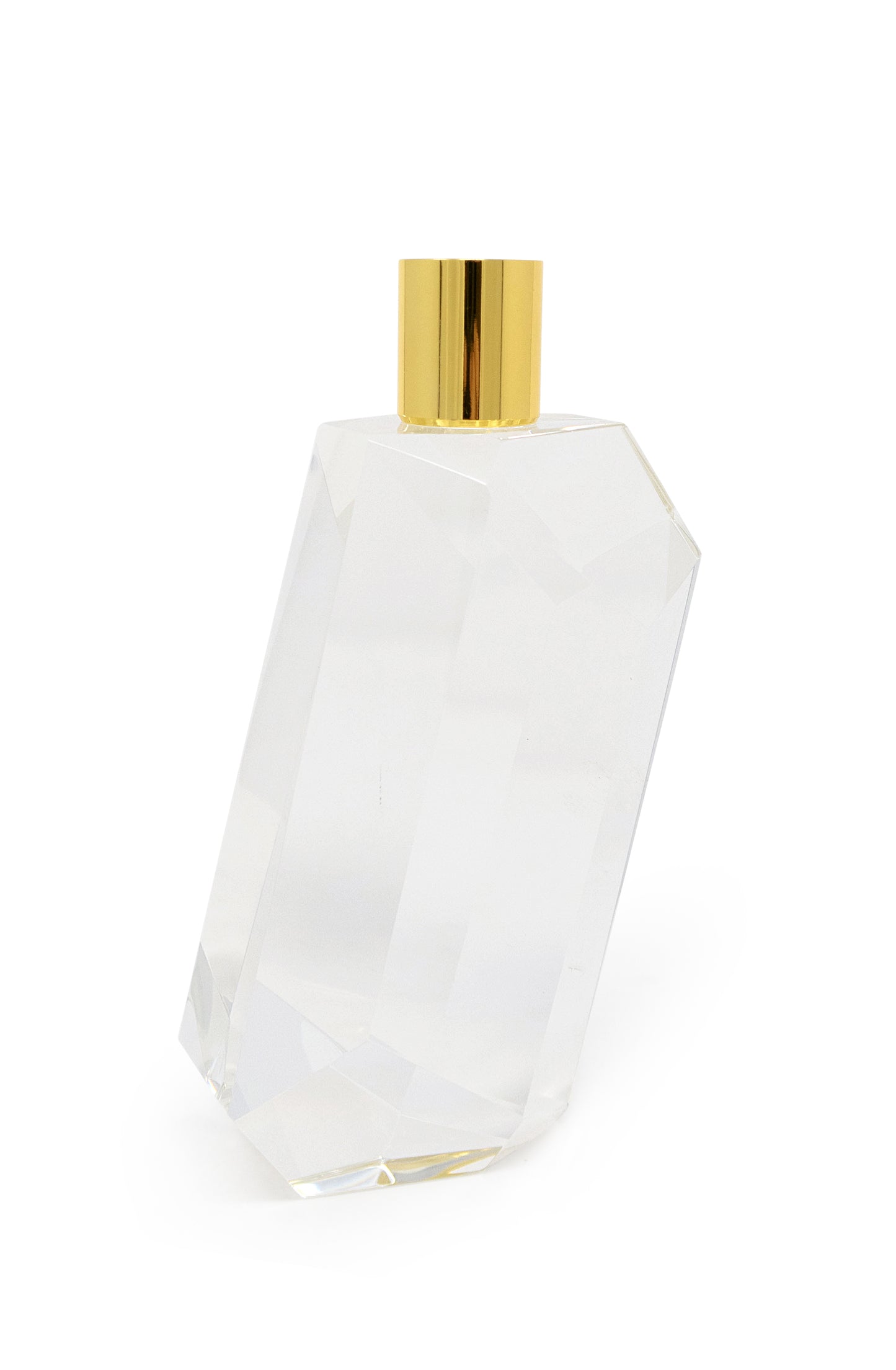 Tabselect Home Line 7" Clear And Gold Geo Faceted Crystal Tabletop Taper Candlestick