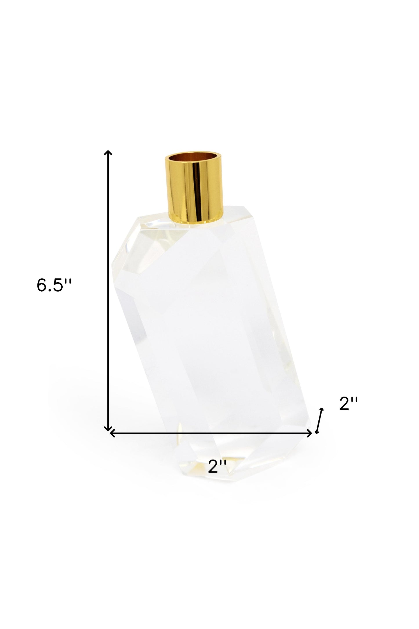 Tabselect Home Line 7" Clear And Gold Geo Faceted Crystal Tabletop Taper Candlestick