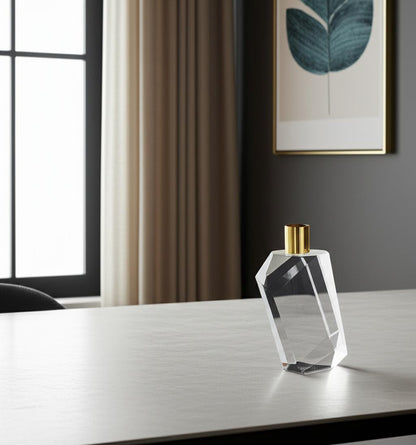 Tabselect Home Line 7" Clear And Gold Geo Faceted Crystal Tabletop Taper Candlestick