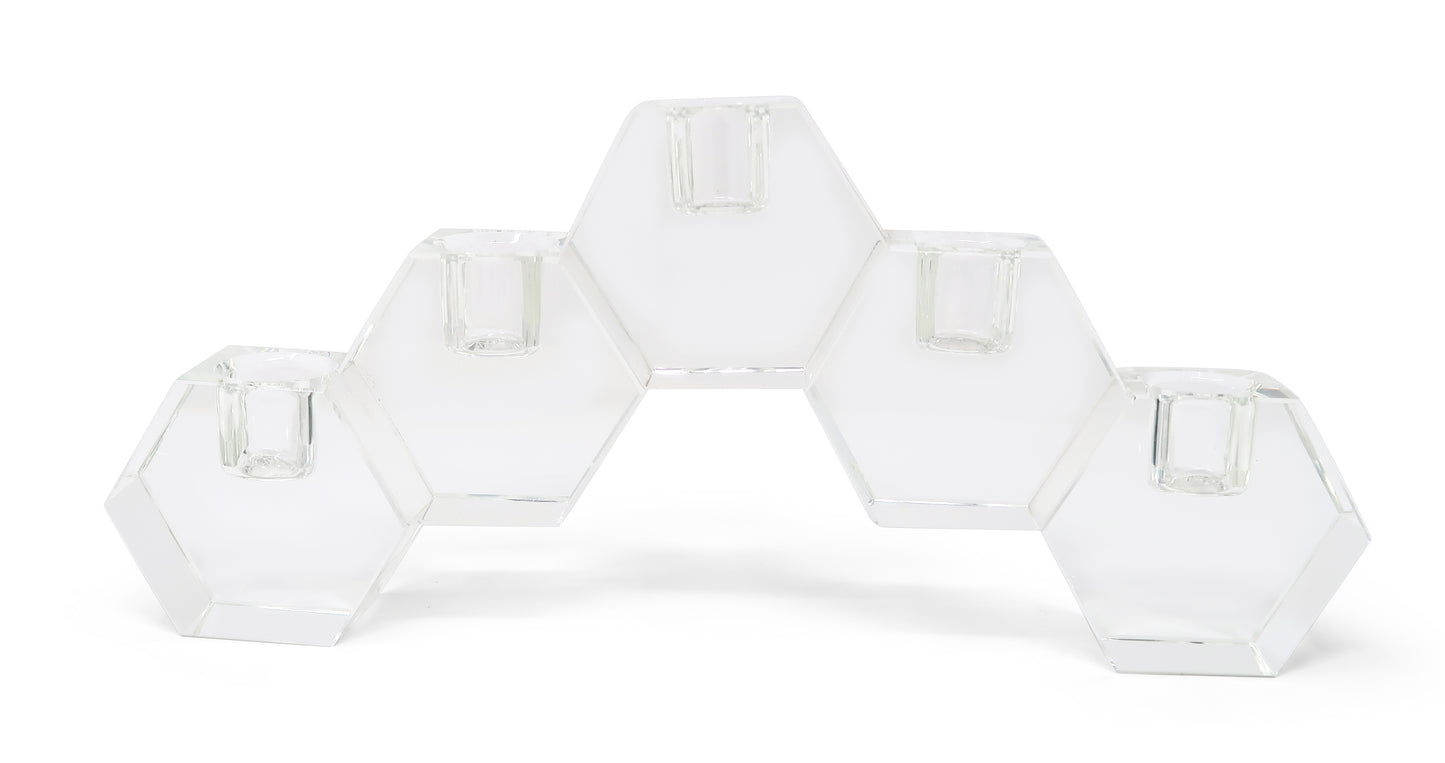 Tabselect Home Line 5" Clear Crystal Geometric Tabletop Candelabra Candle Holder