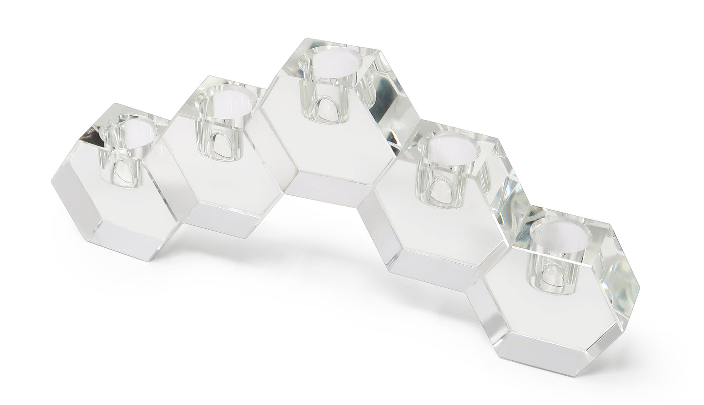 Tabselect Home Line 5" Clear Crystal Geometric Tabletop Candelabra Candle Holder