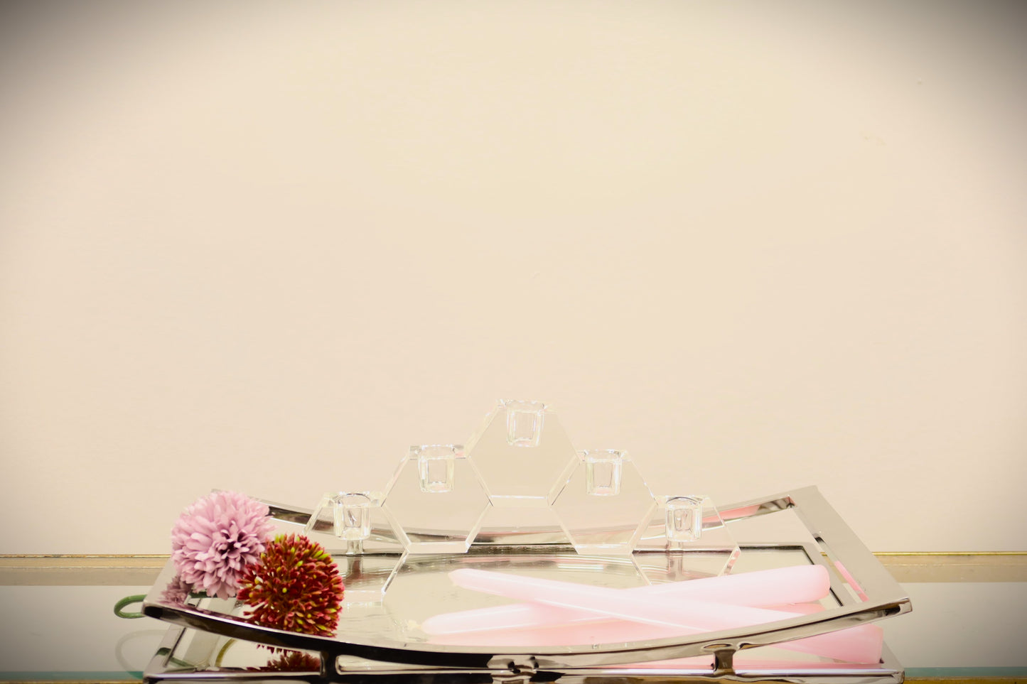 Tabselect Home Line 5" Clear Crystal Geometric Tabletop Candelabra Candle Holder