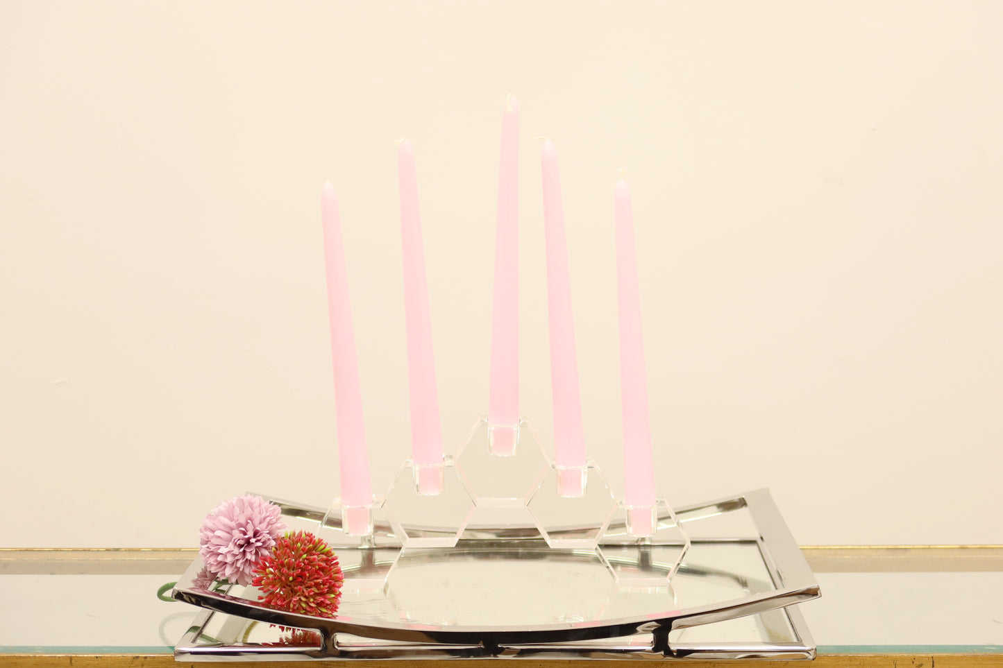 Tabselect Home Line 5" Clear Crystal Geometric Tabletop Candelabra Candle Holder