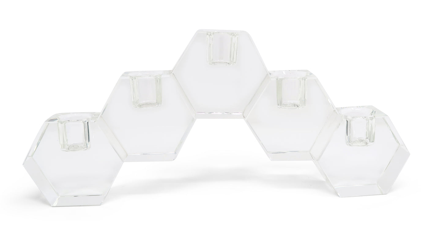 Tabselect Home Line 5" Clear Crystal Geometric Tabletop Candelabra Candle Holder