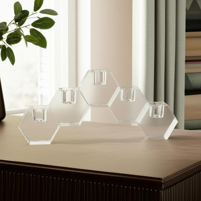 Tabselect Home Line 5" Clear Crystal Geometric Tabletop Candelabra Candle Holder